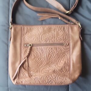 Elegant Tan Embossed Shoulder Bag